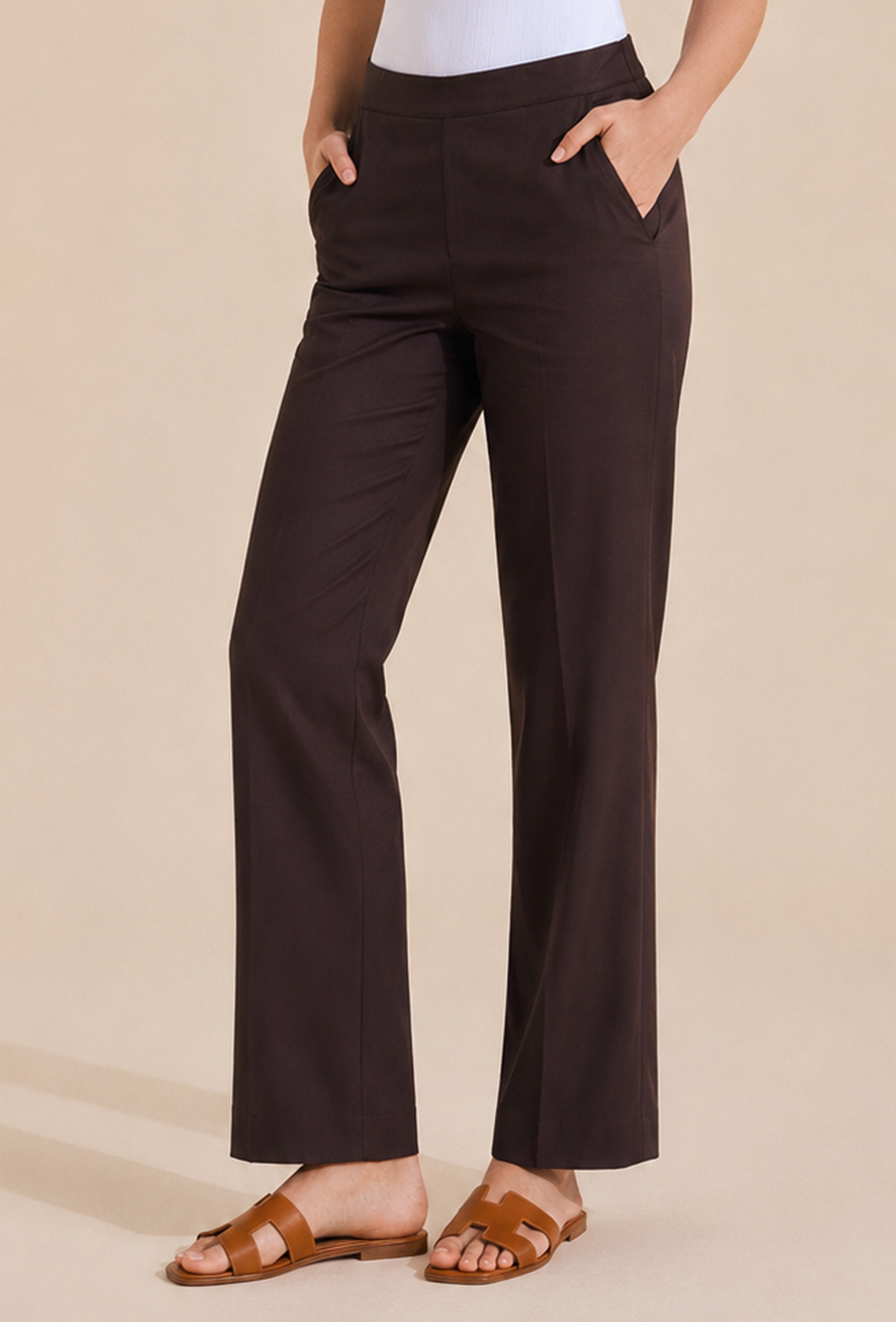 Brown Straight-Fit Cotton Pants