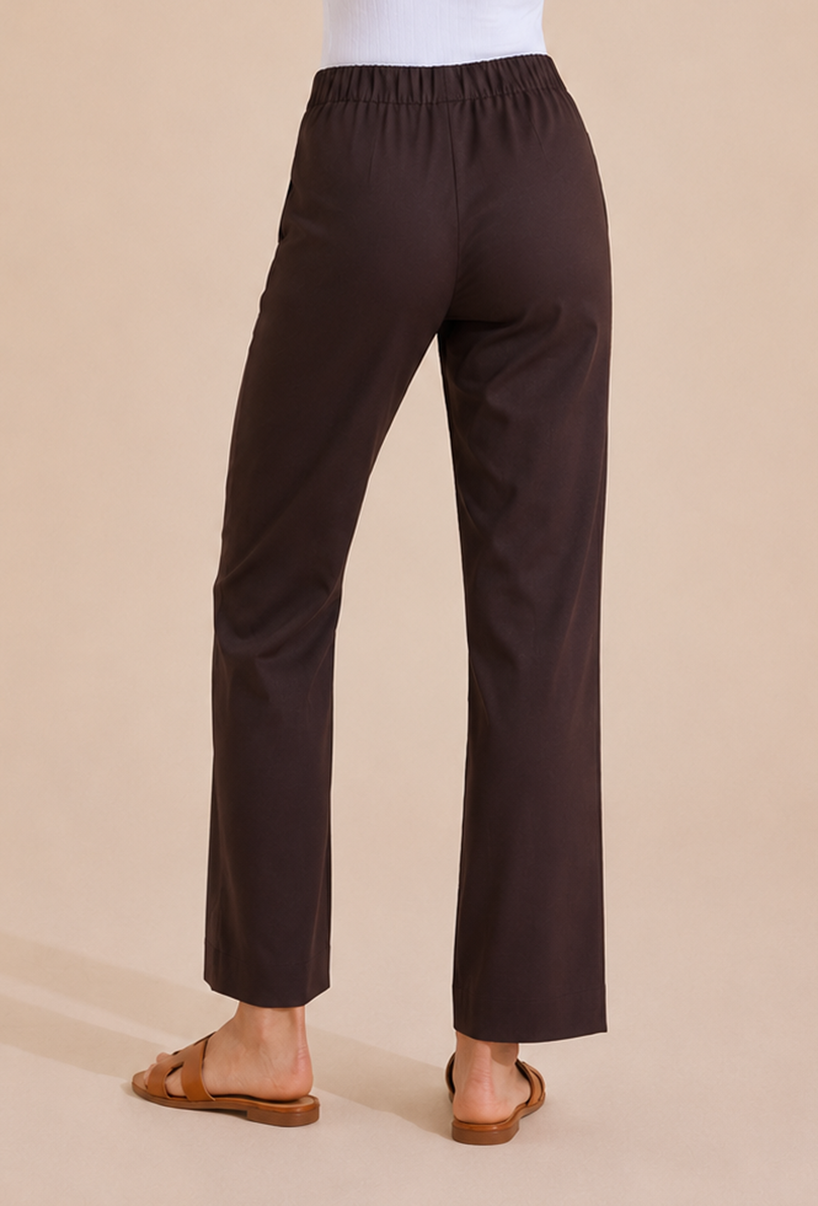 Brown Straight-Fit Cotton Pants