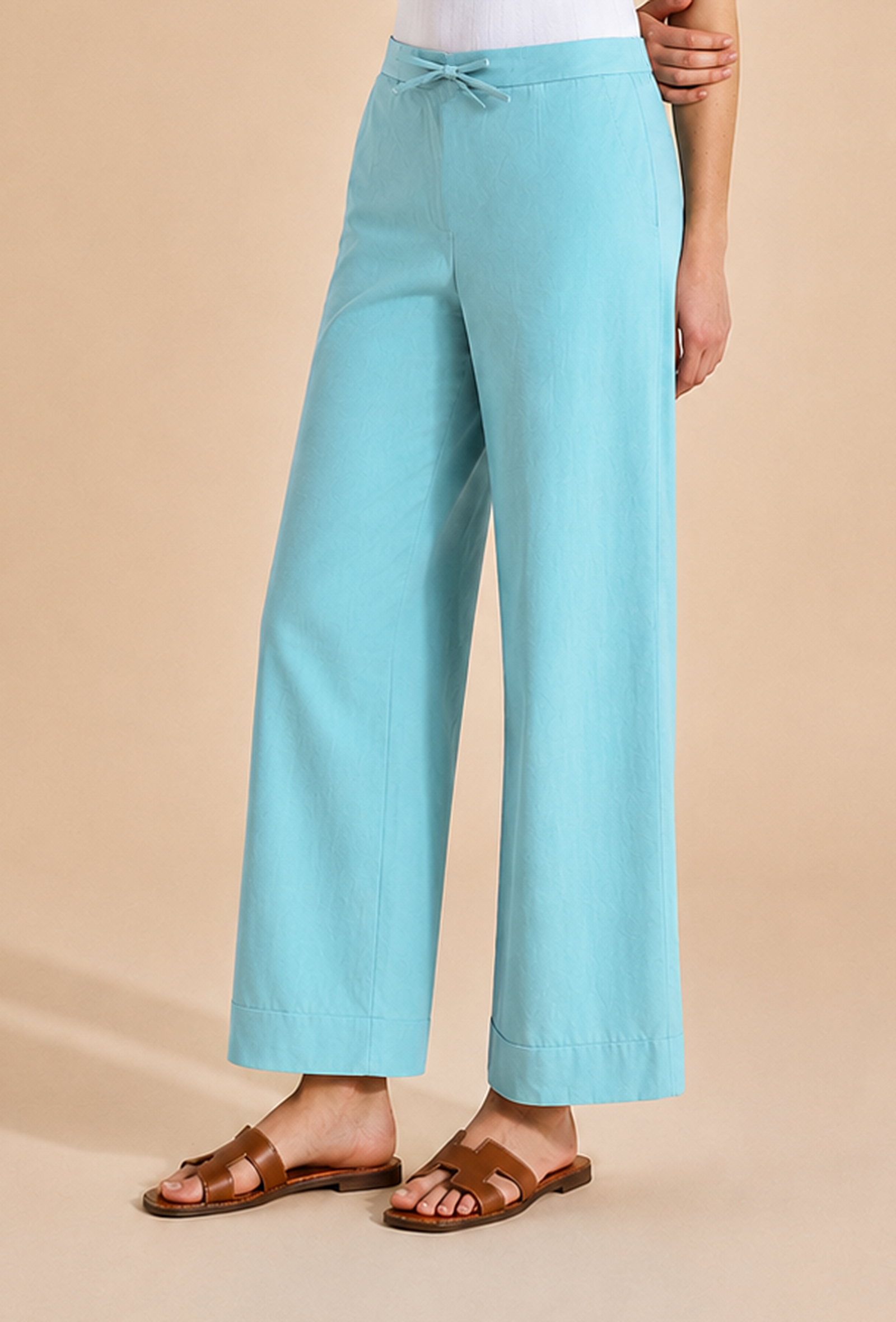 Aqua Blue Wide-Leg Cotton Pants