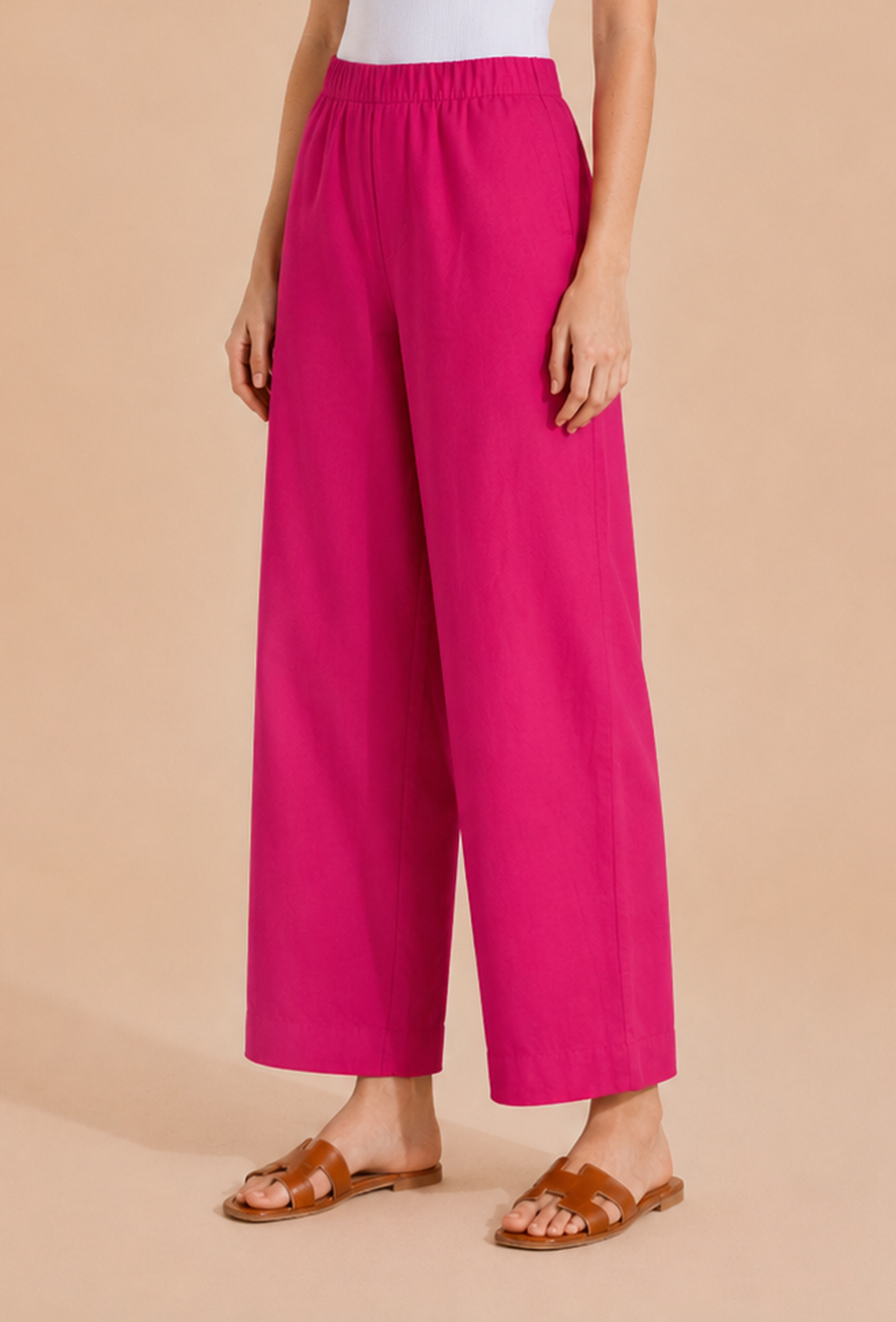 Fuchsia Pink Wide-Leg Cotton Pants