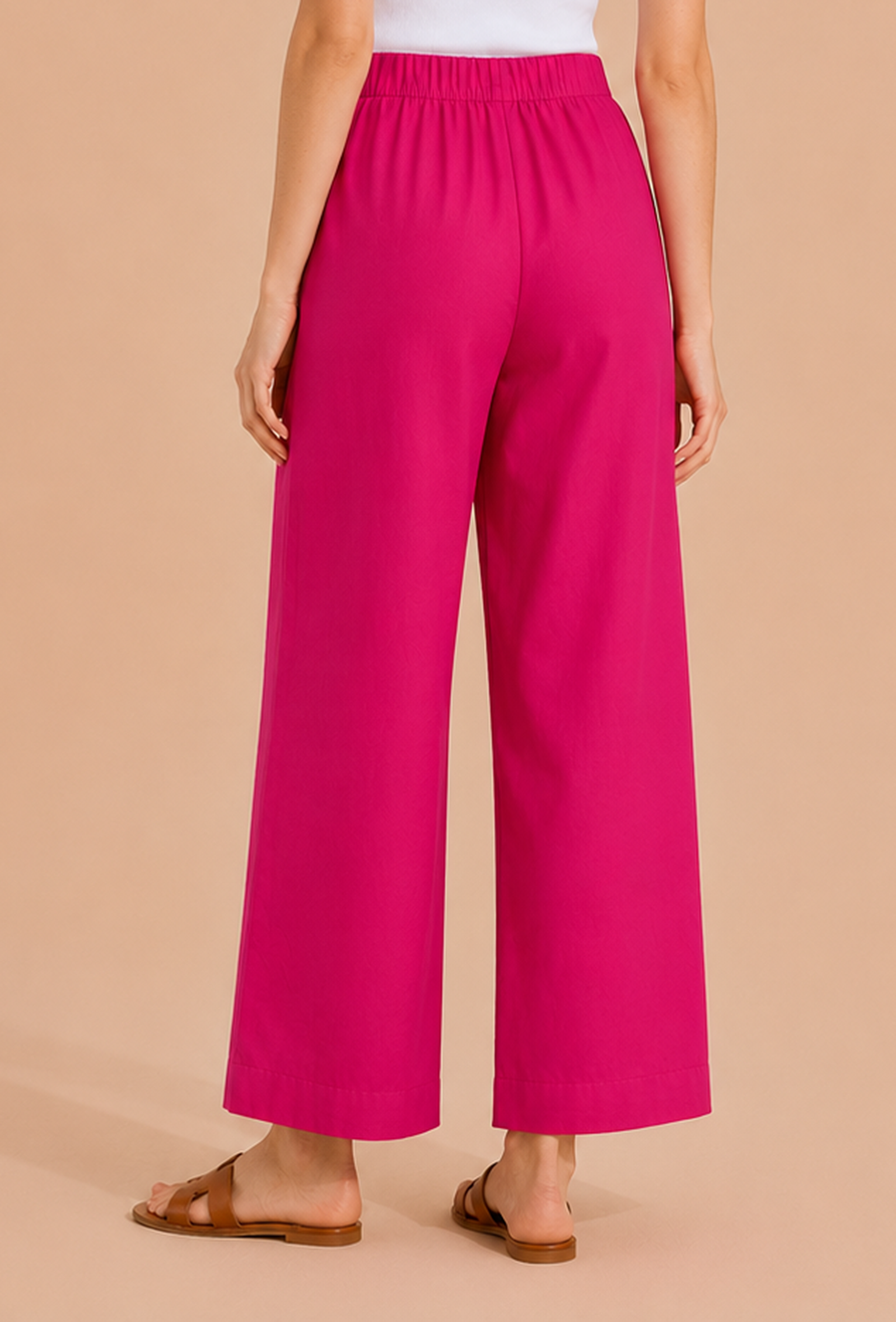 Fuchsia Pink Wide-Leg Cotton Pants