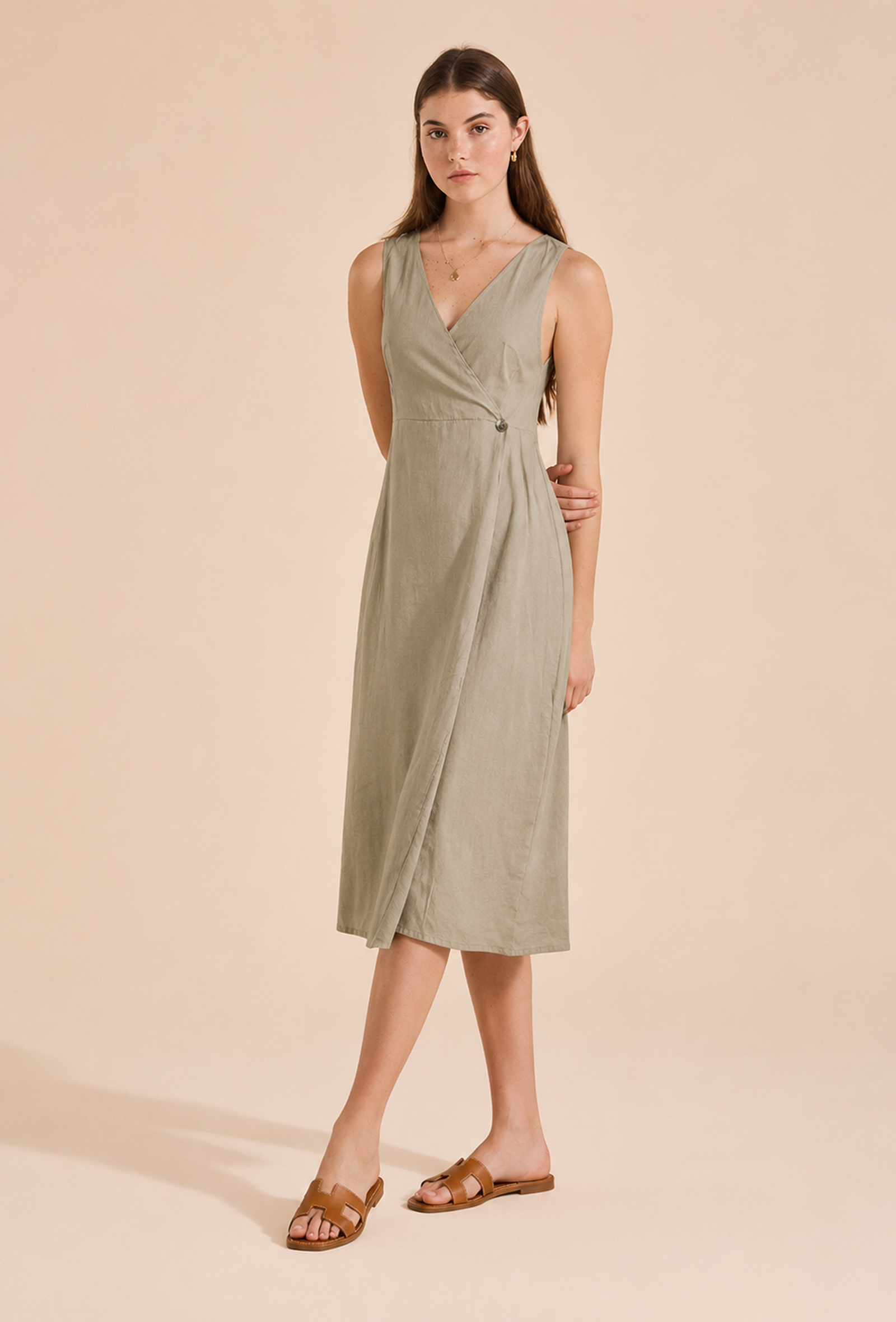 Sage Green Wrap Midi Dress