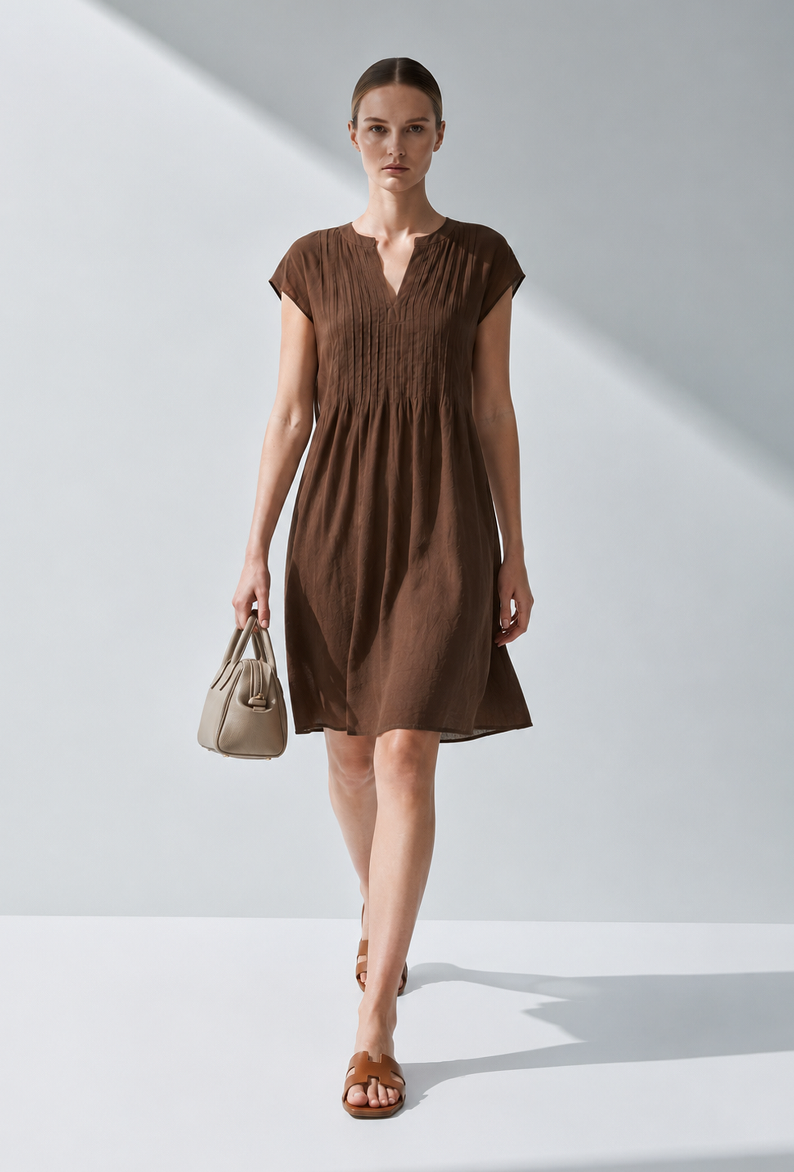 Chocolate Brown Pintuck Cotton Dress