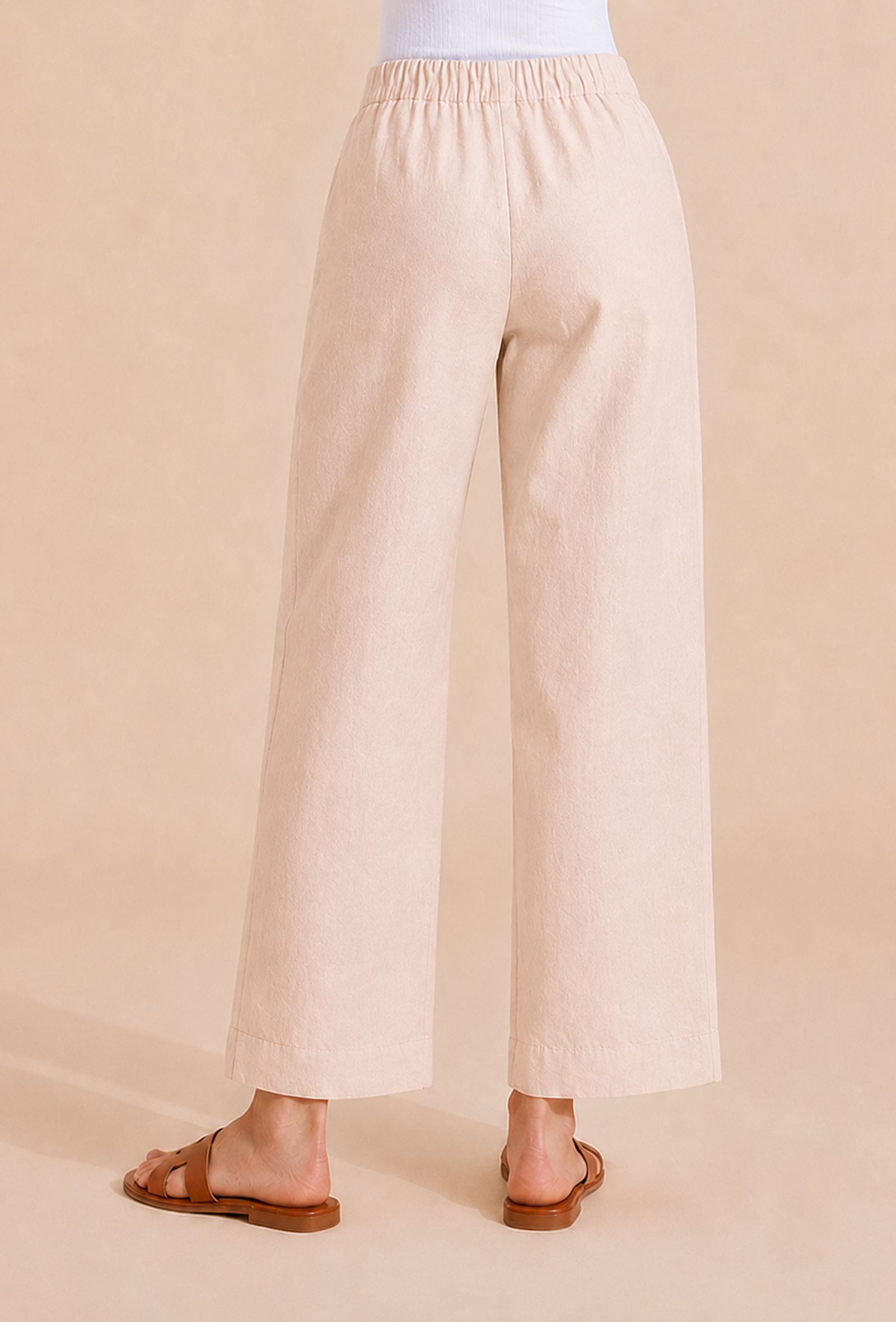 Set Of 2: Beige Cotton Kurta & Straight Pants