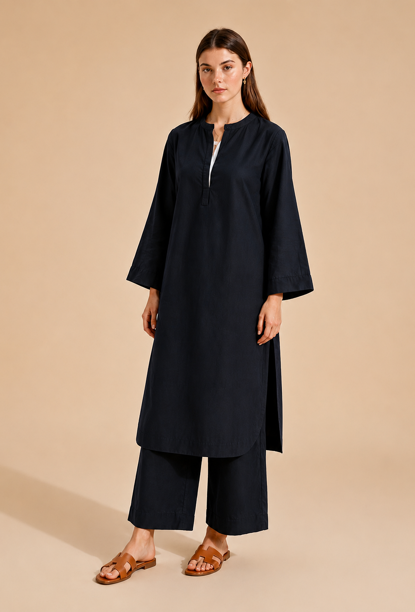 Set Of 2: Black Cotton Kurta & Palazzo