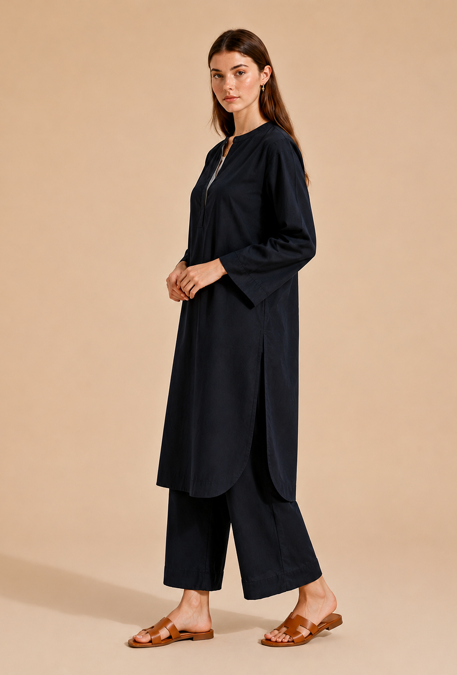 Set Of 2: Black Cotton Kurta & Palazzo