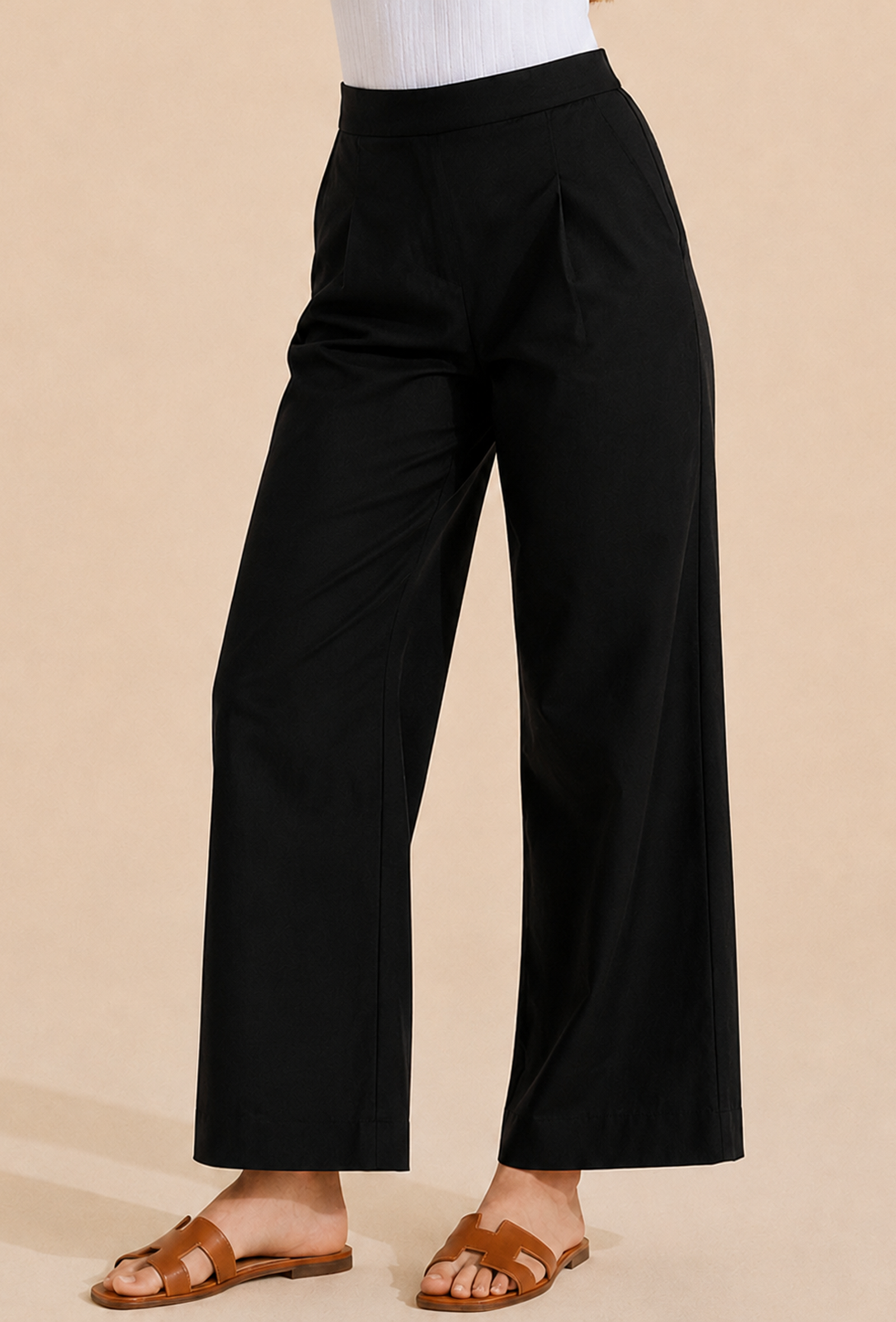Black Wide-Leg Cotton Pants