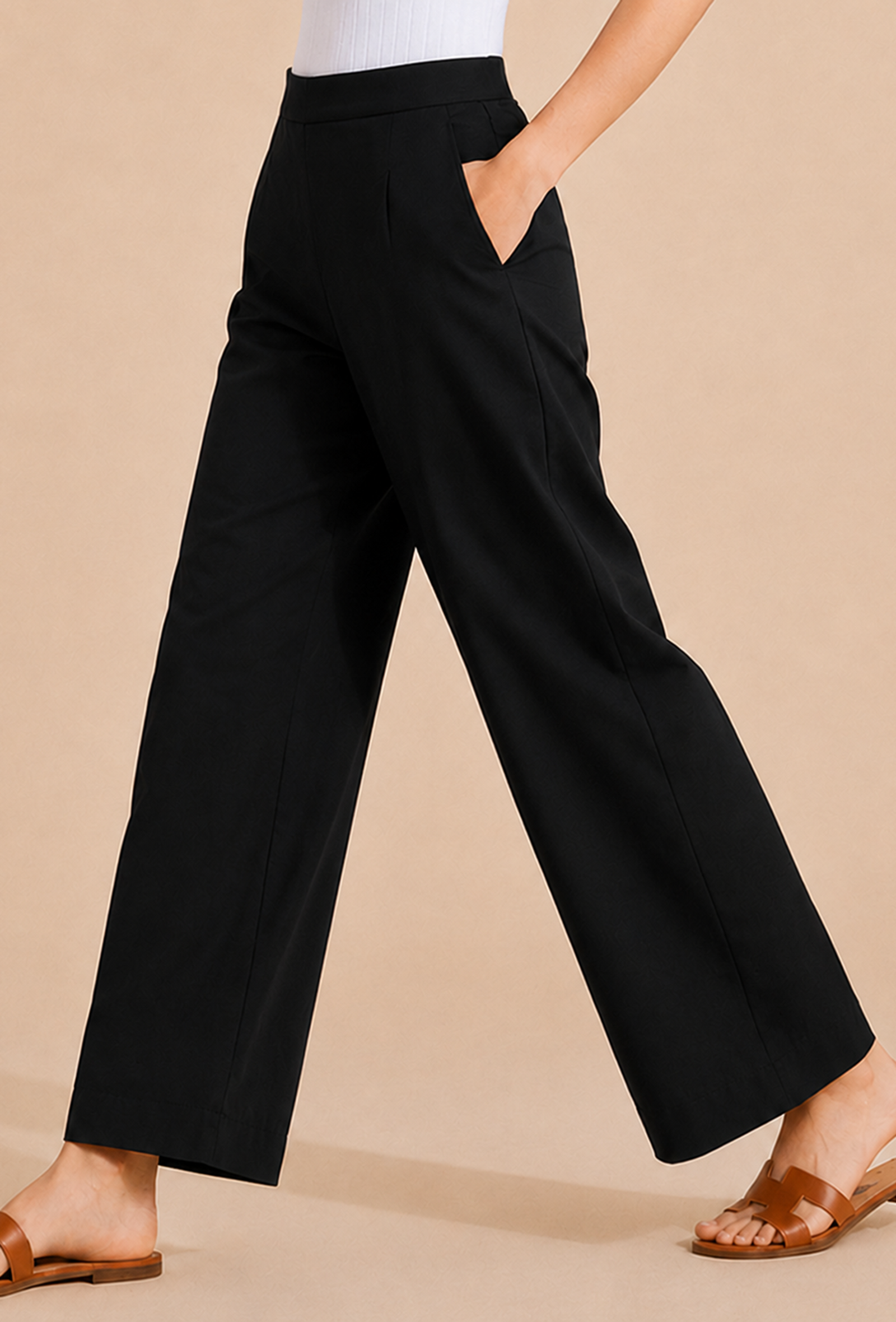 Black Wide-Leg Cotton Pants