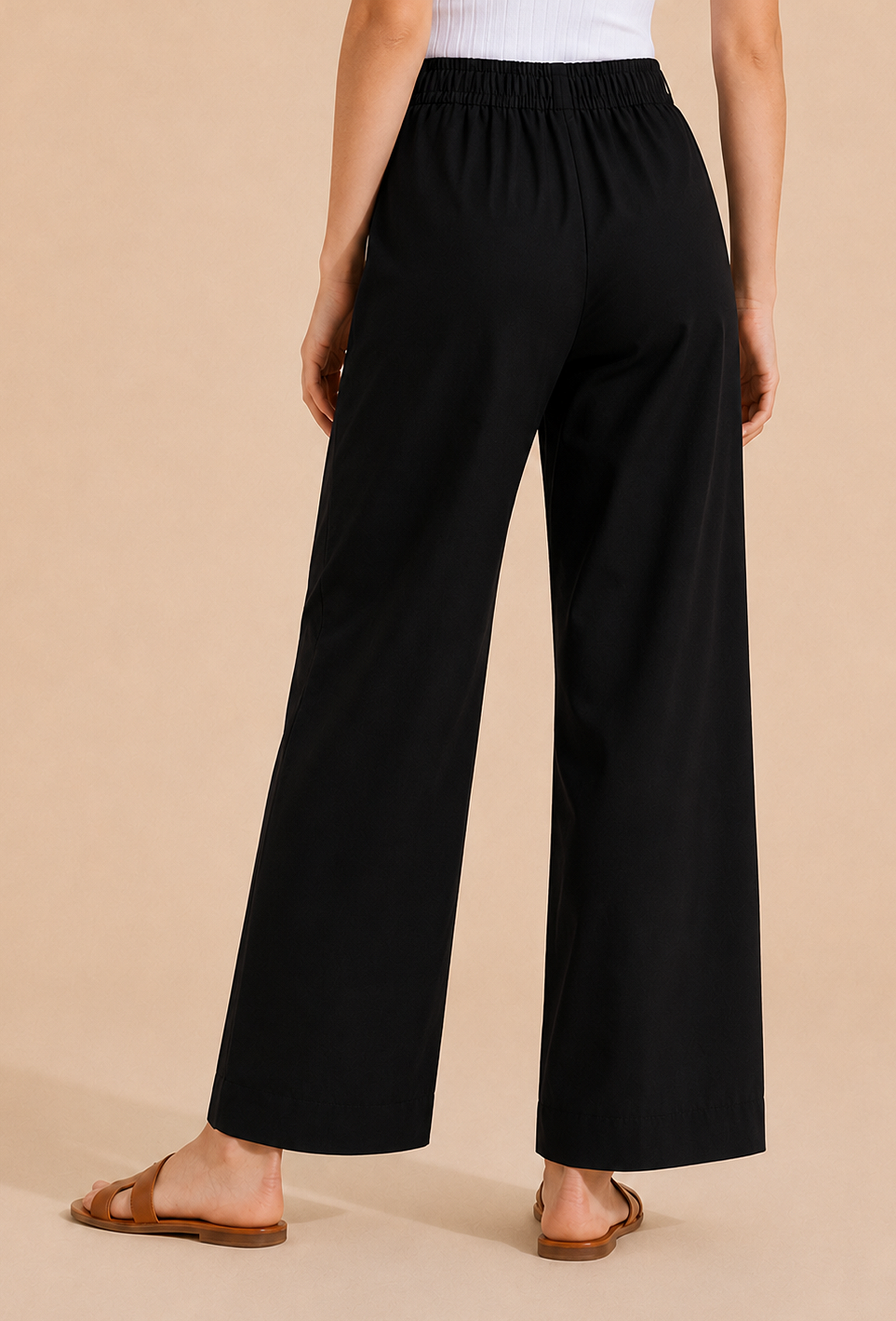 Black Wide-Leg Cotton Pants