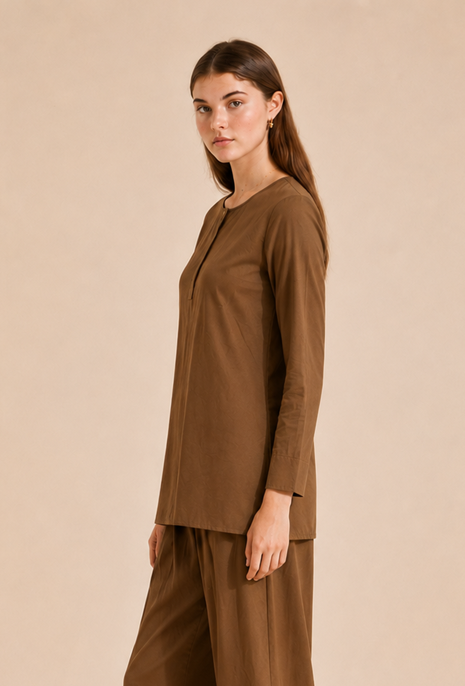 Mocha Brown Textured Cotton Kurta