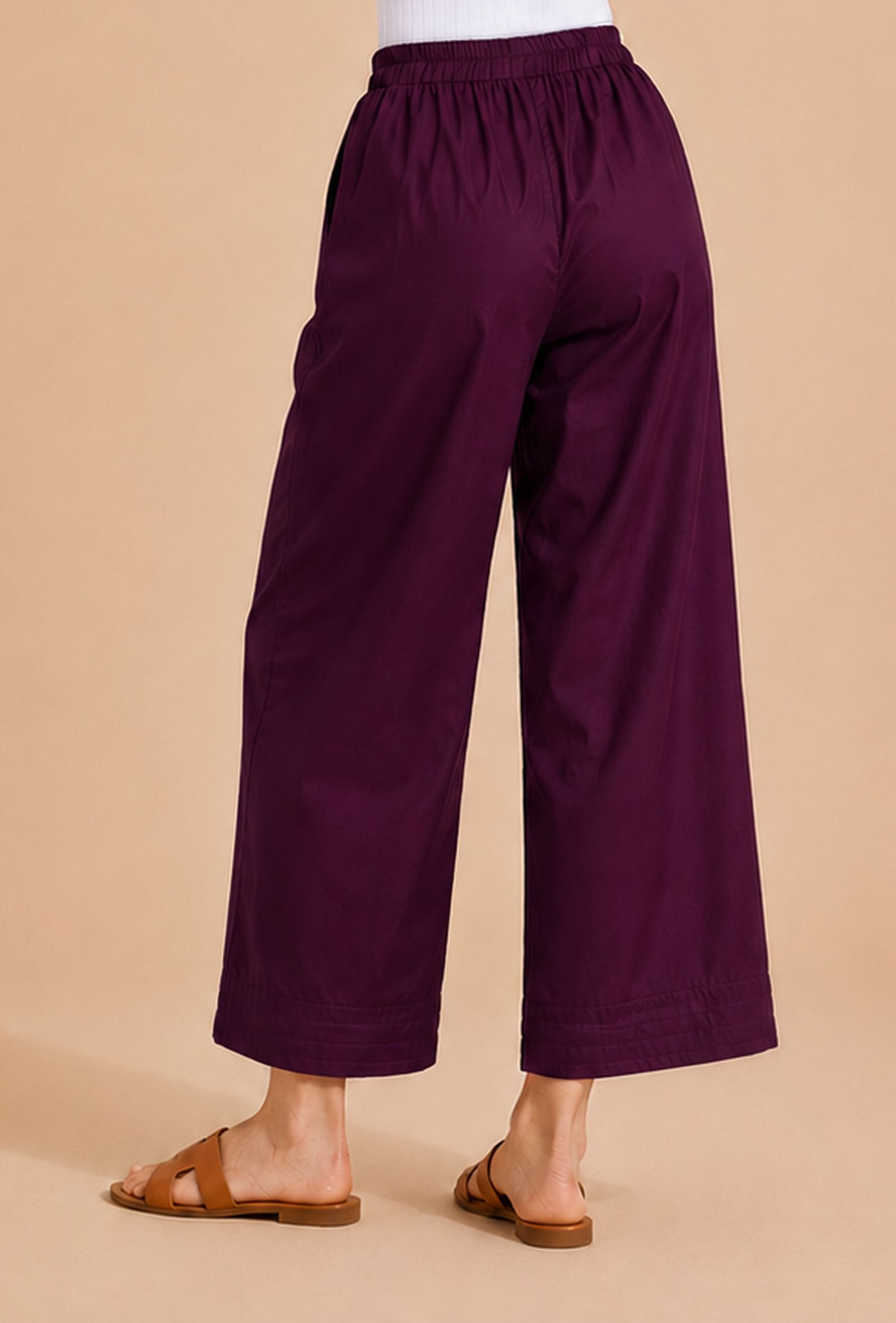Deep Plum Wide-Leg Cotton Pants