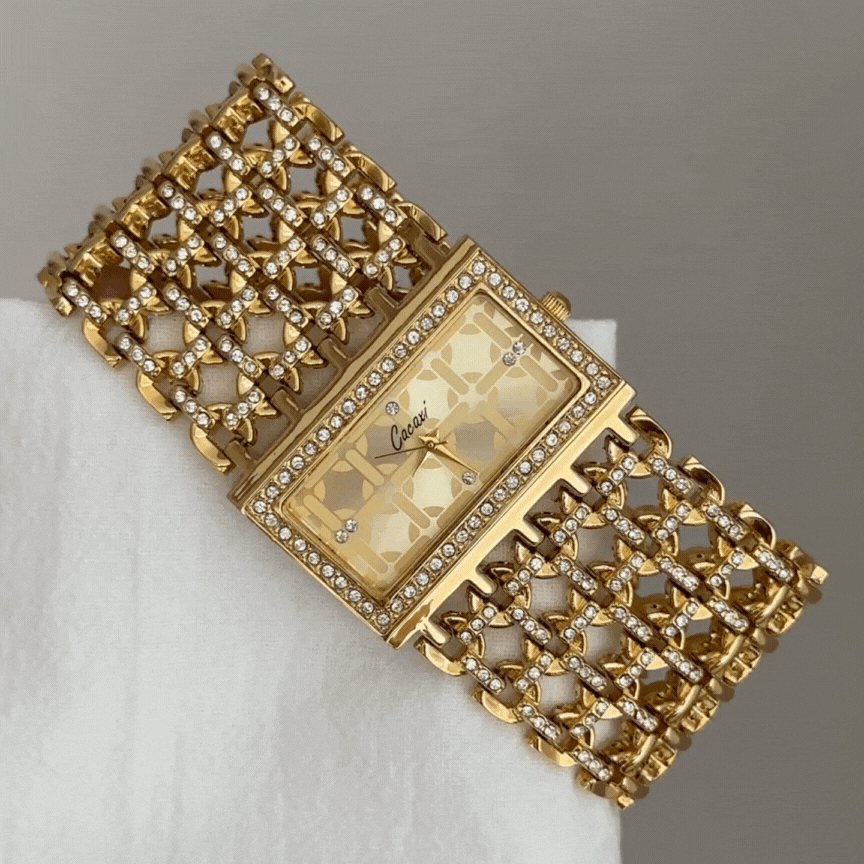 Elegant Vintage Gold Bangle Watch for Women – Rectangular Face