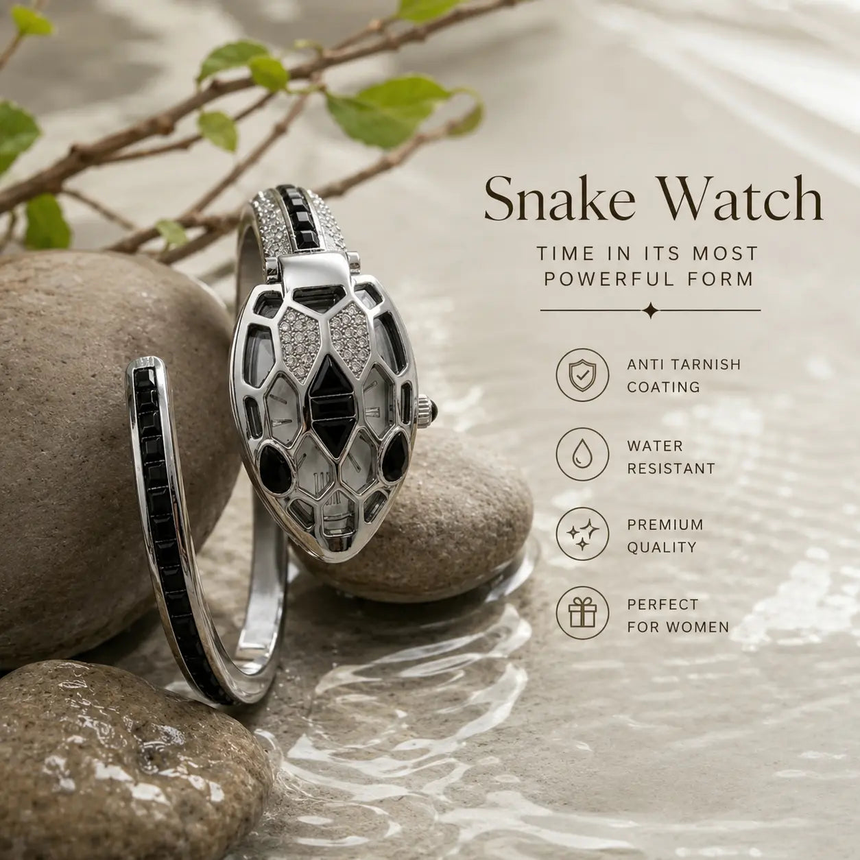 Midnight Silver Snake Watch