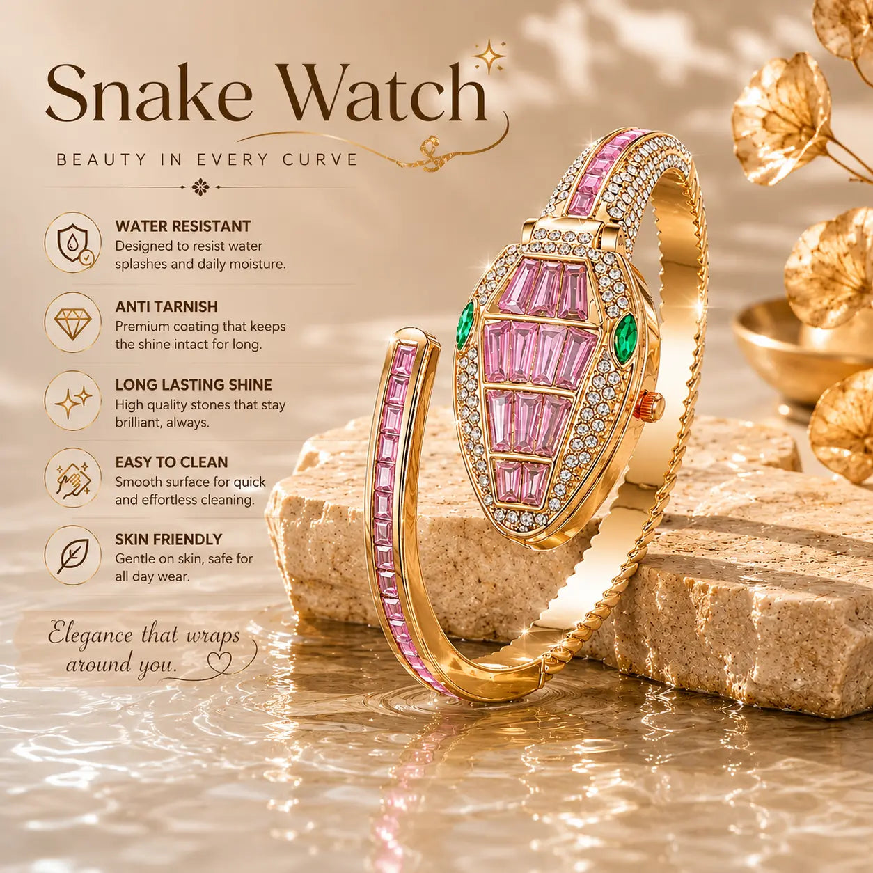 Pink Bloom Snake Bracelet Watch