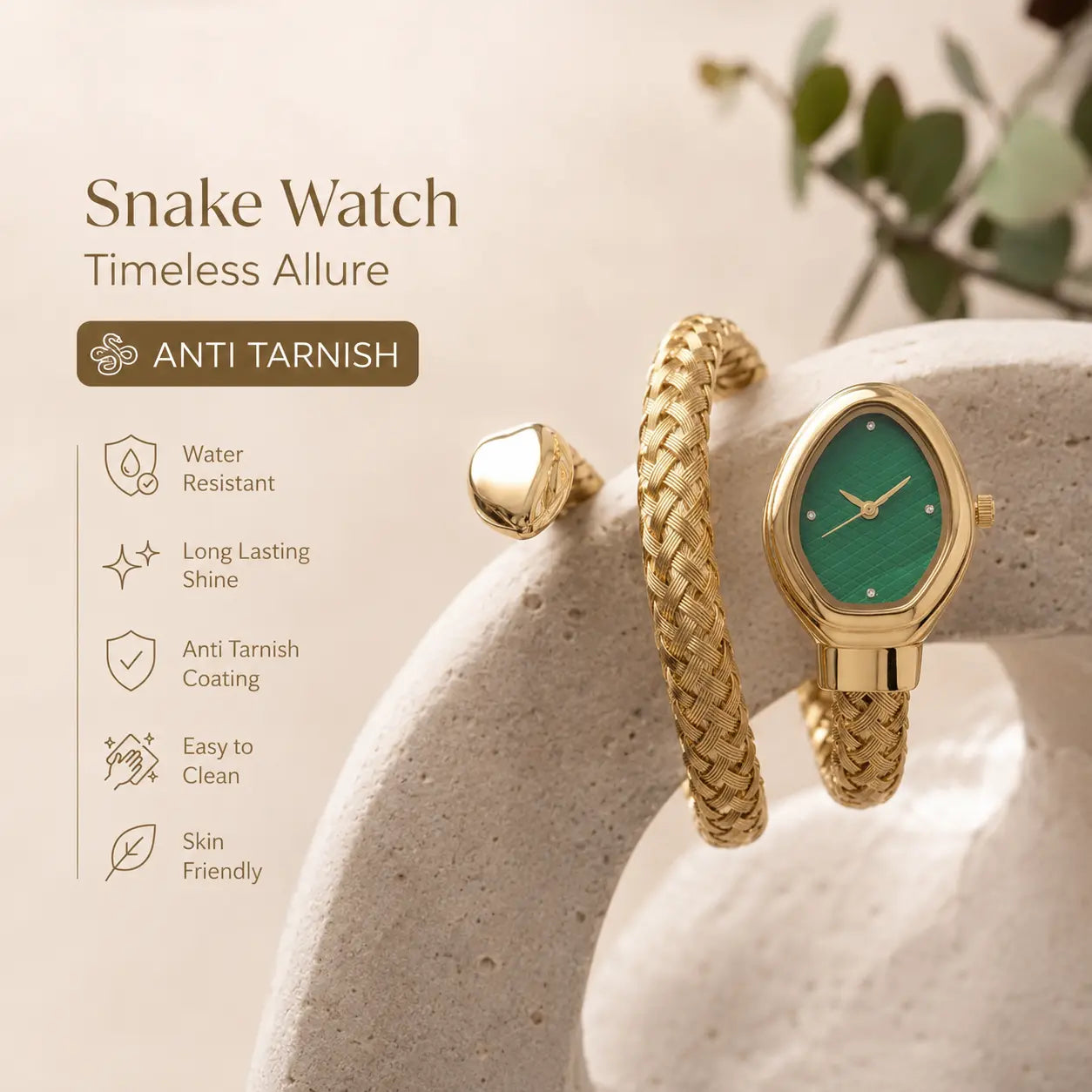 Green Designer Snake Watch