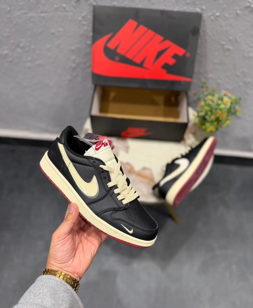 Nike Air Jordan Retro 1 Low x Nigel Sylvester Premium Sneakers – Black Sail Burgundy