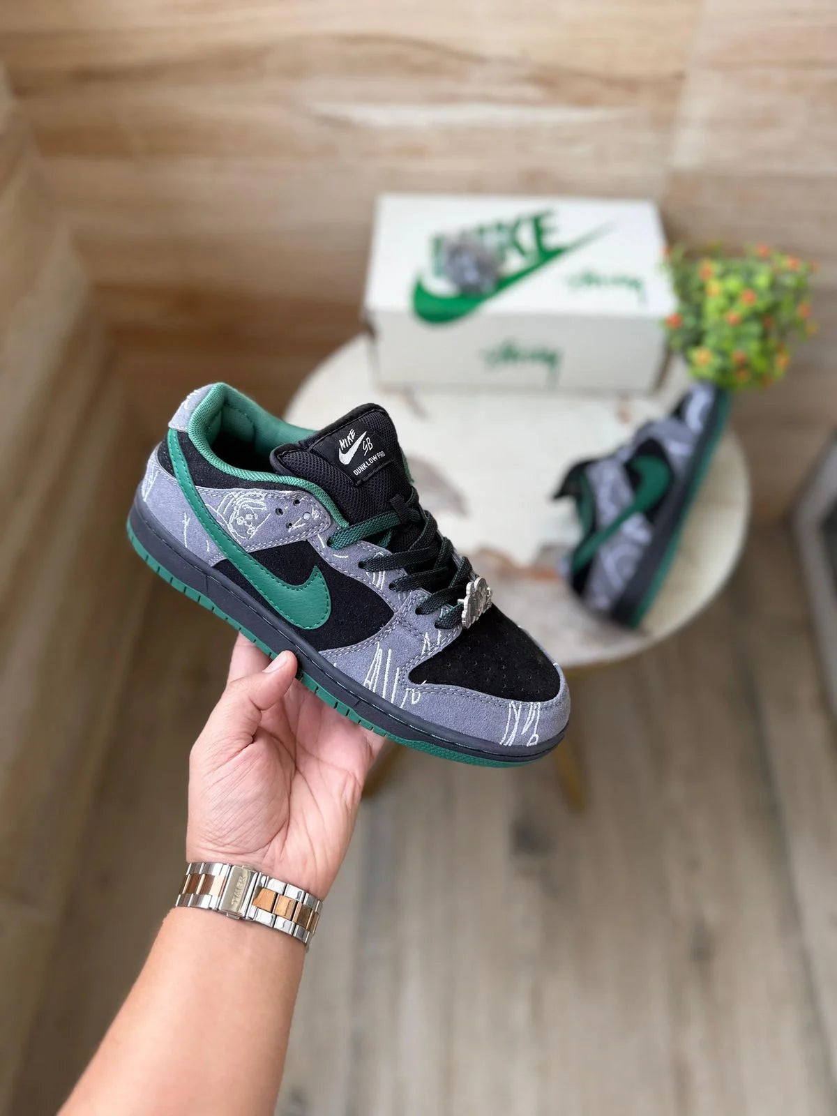 Nike SB Dunk Skateboard Sneakers Black Grey Green (40–45)