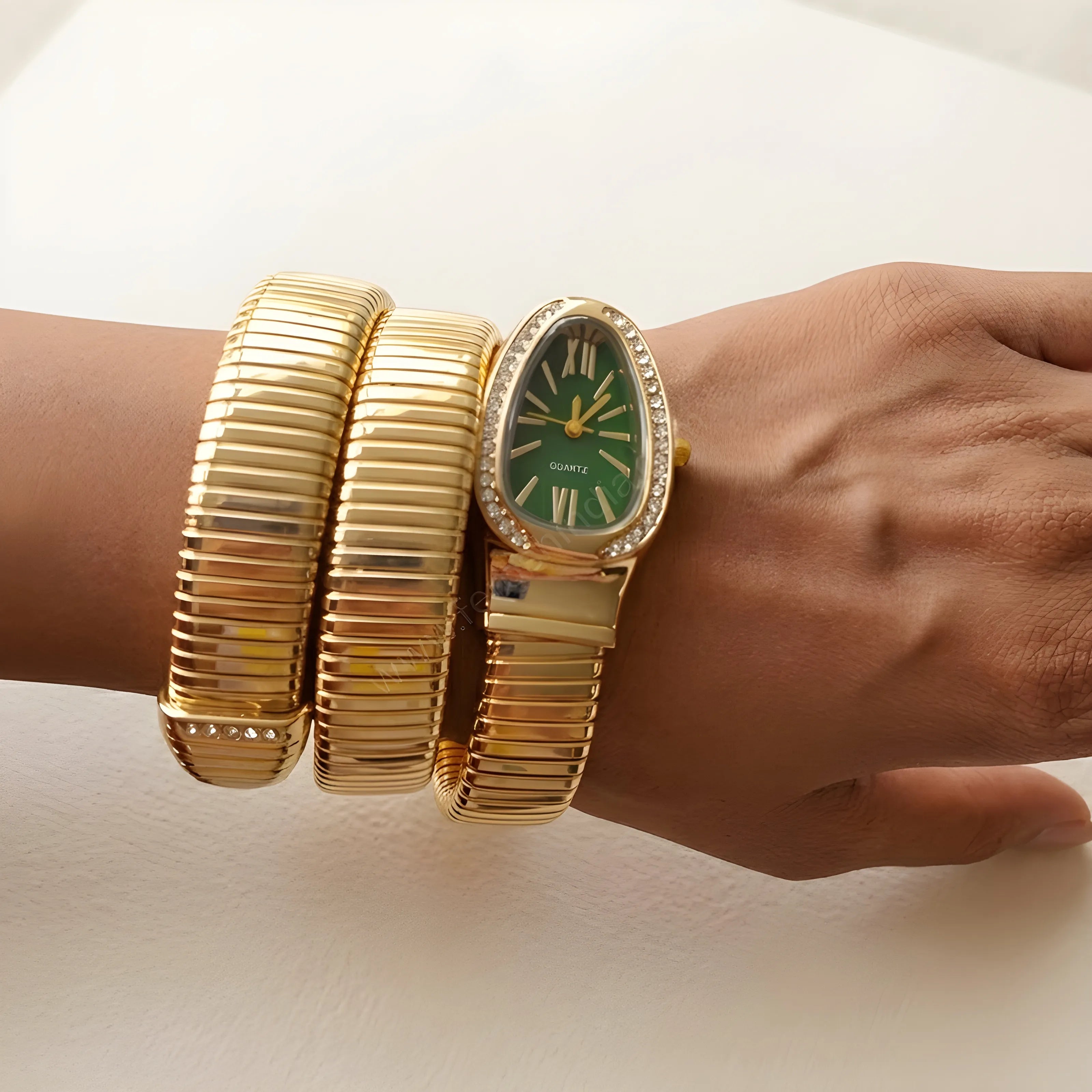 Green Gold Snake Watch