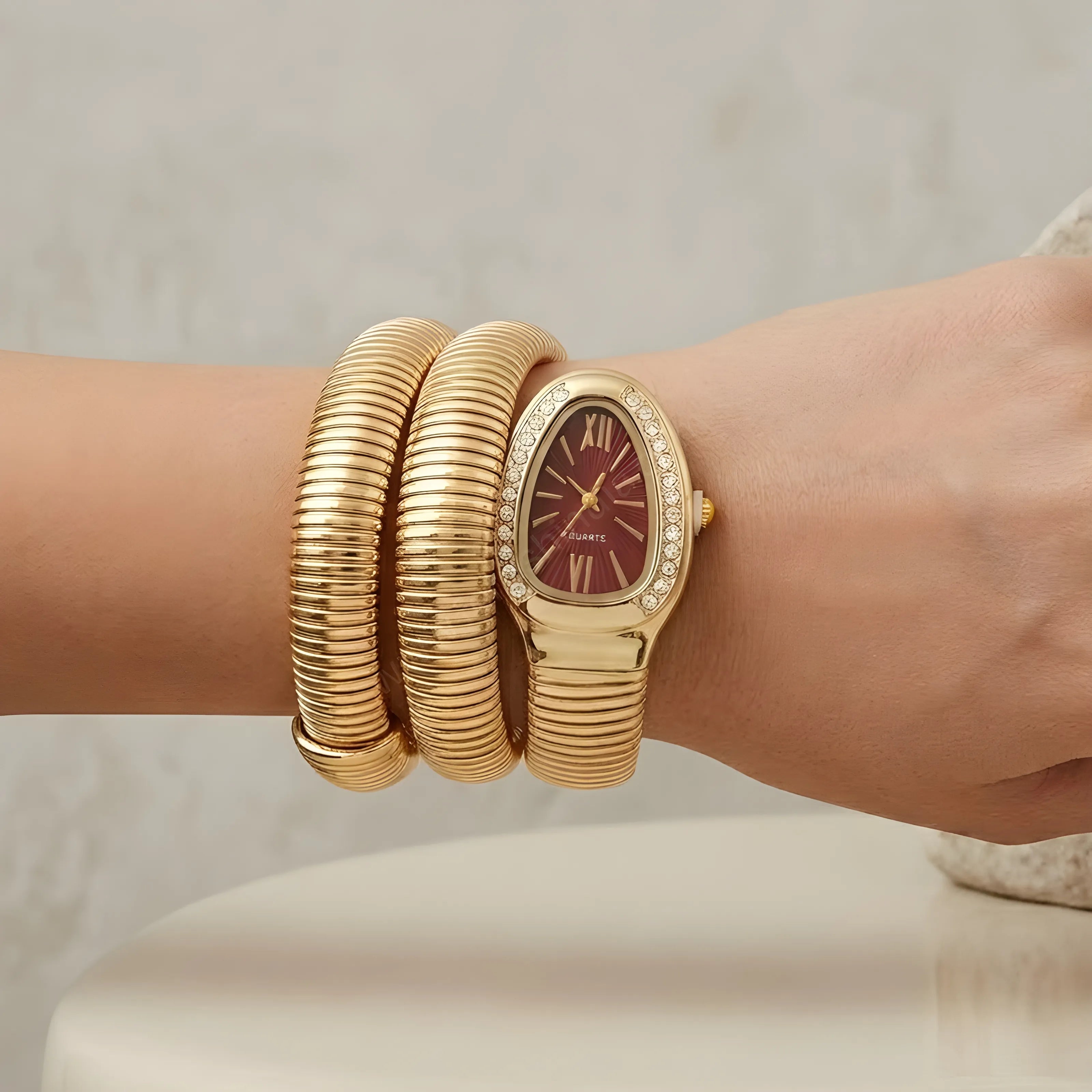 Maroon Gold Snake Watch