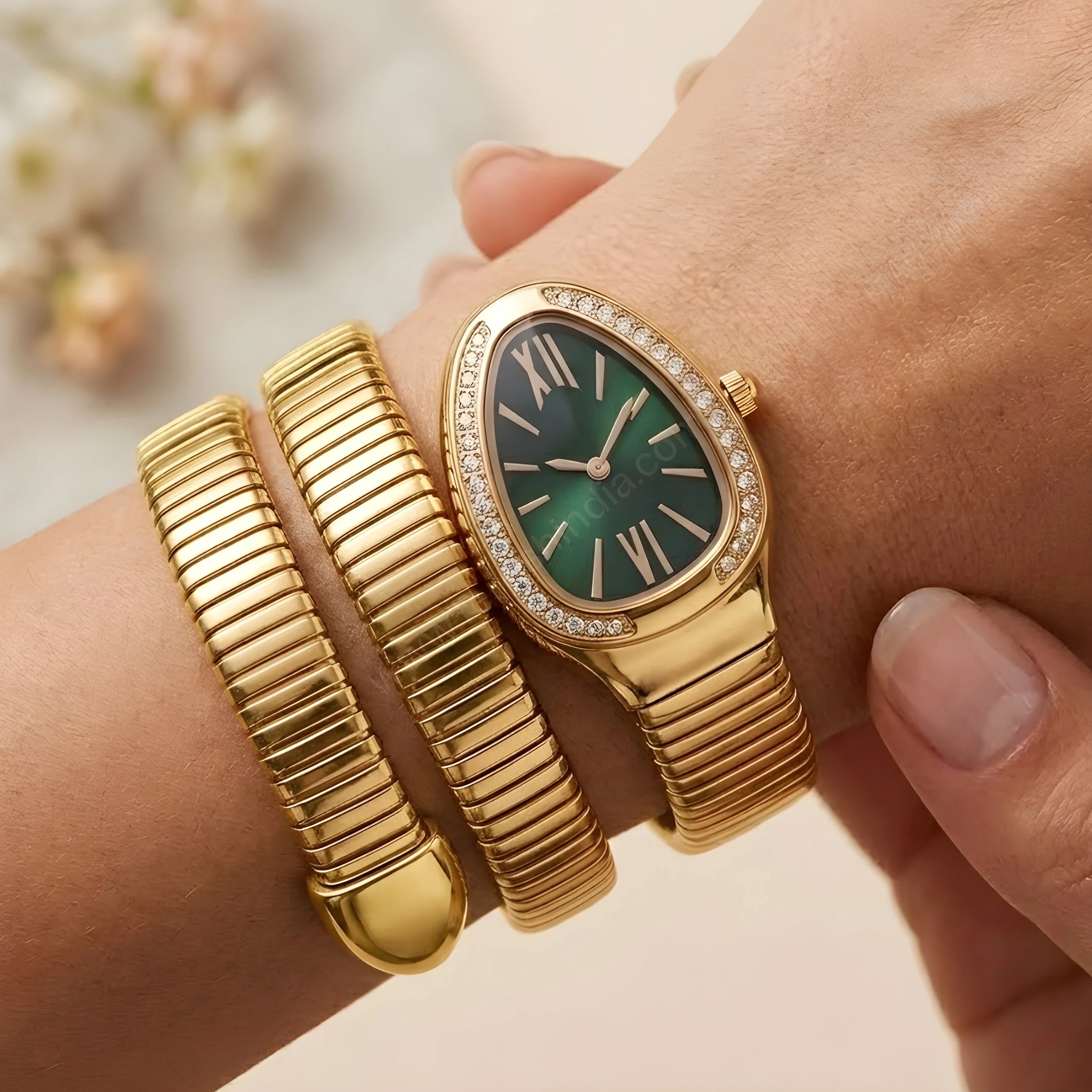 Green Gold Snake Watch