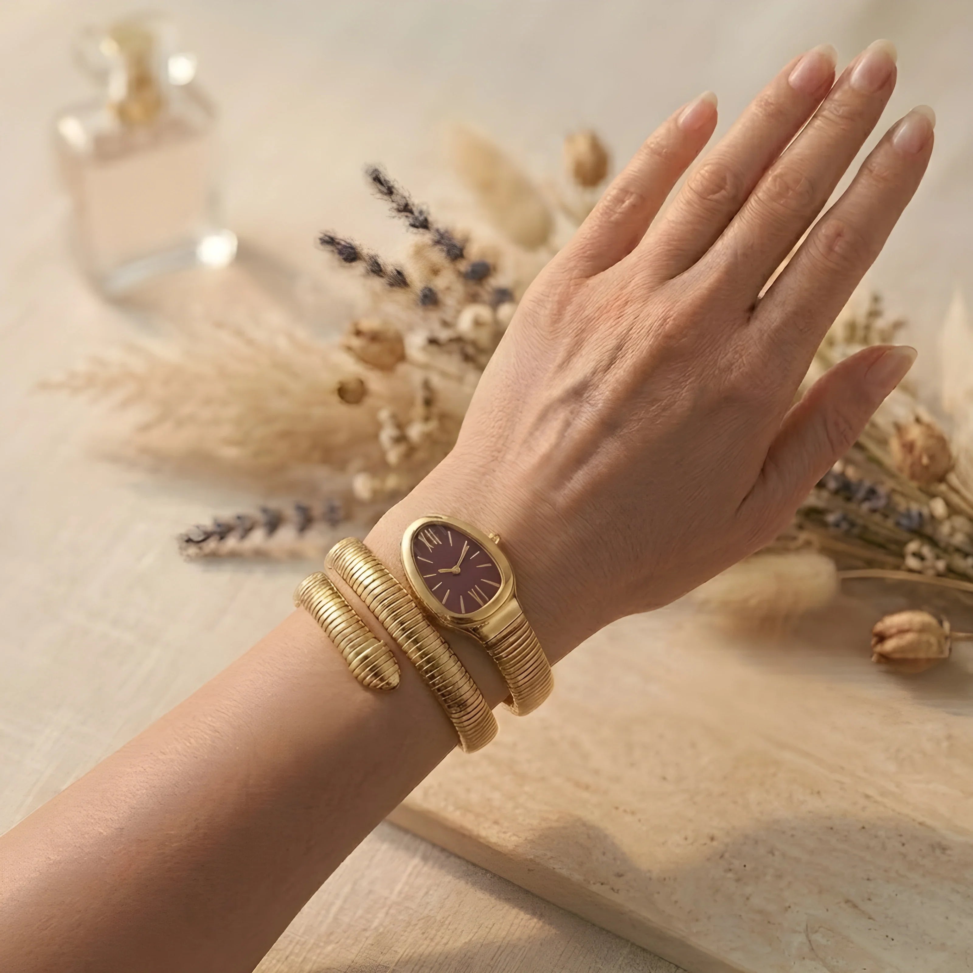 Maroon Gold Snake Watch