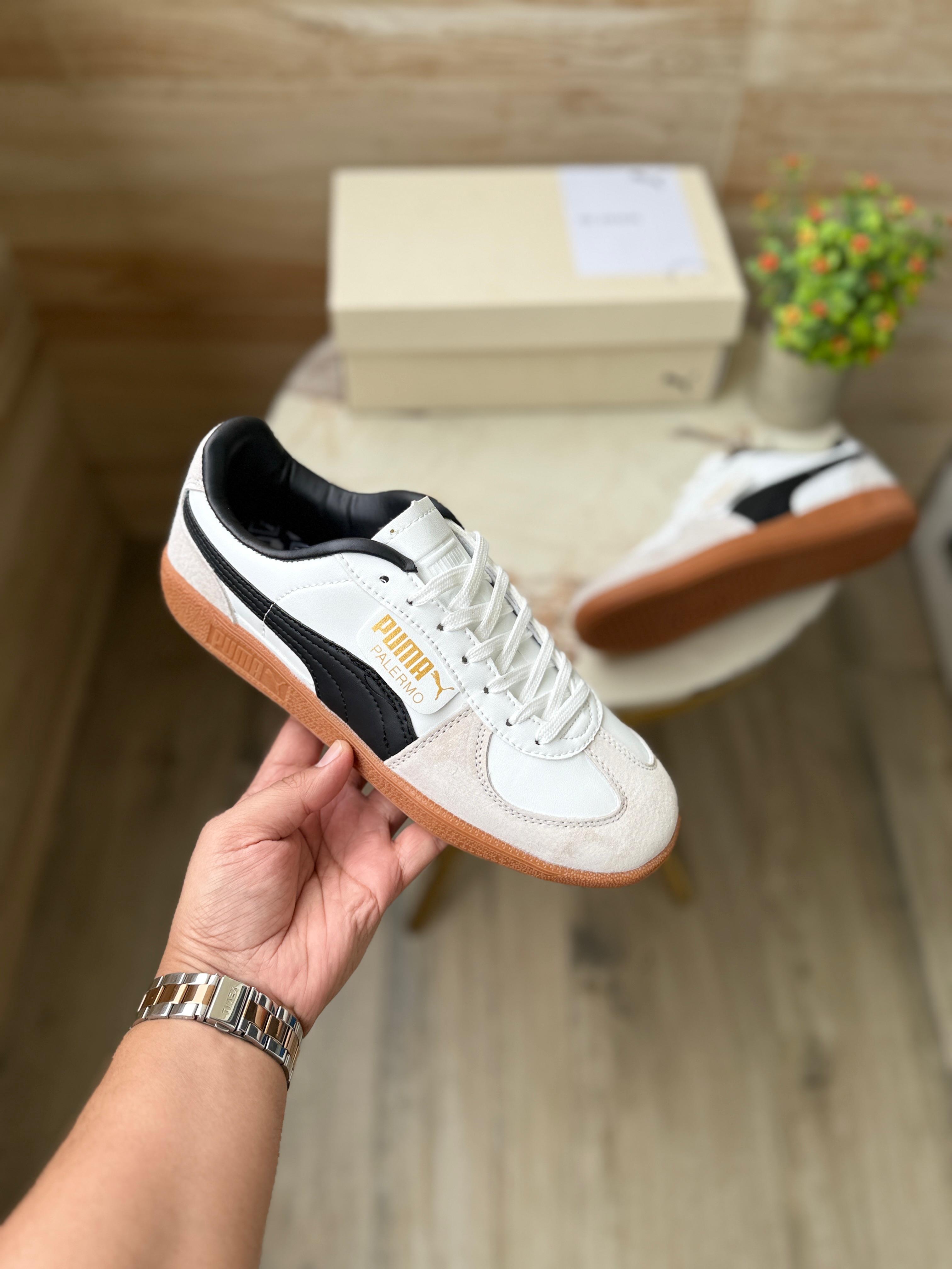 Puma Palermo OG White Sneakers – Classic White & Blue Suede Shoes