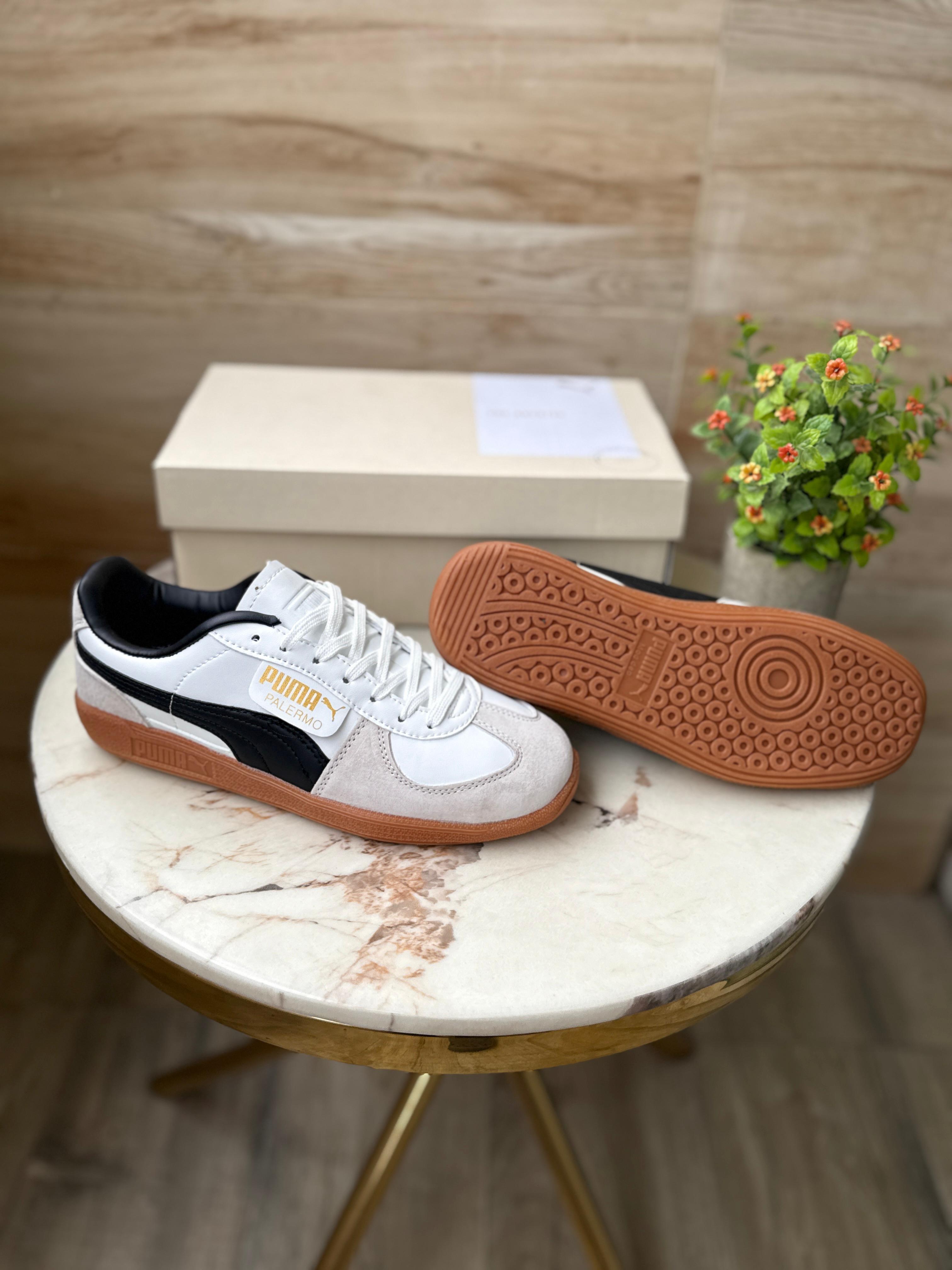 Puma Palermo OG White Sneakers – Classic White & Blue Suede Shoes